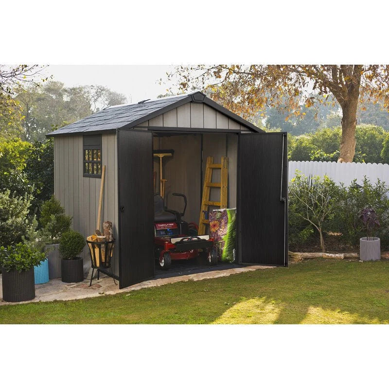 Oakland 7 x 7 FT Rustic Worn Wooden Texture Storage Shed with High Ceiling And Victorian Window - image 11