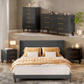 Bedroom Furniture Set - Includes Queen Bed Frame, Nightstands Set of 2, 5 - Drawer Dresser & Double Wide 6 - Drawer Dresser - Modern Storage Solution for Stylish Home Decor, Black - image 1