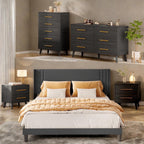 Bedroom Furniture Set - Includes Queen Bed Frame, Nightstands Set of 2, 5 - Drawer Dresser & Double Wide 6 - Drawer Dresser - Modern Storage Solution for Stylish Home Decor, Black - image 1