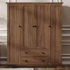 Freestanding 4-Door Wardrobe Armoire with 2 Drawers and Hanging Rods for Clothes Storage - image 17