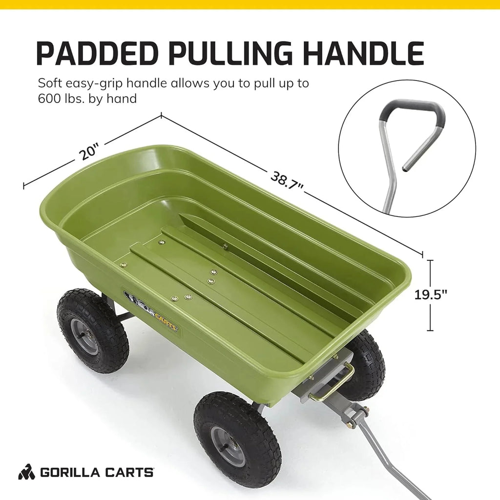 Heavy Duty Poly Utility Dump Wagon Garden Cart w/Pneumatic Tires, 6 Cu Ft - 1200 lb Capacity Outdoor Wheelbarrow for Yard, Landscaping & Gardening, Lawn Tractor or ATV Towable-Gorilla Carts - image 17