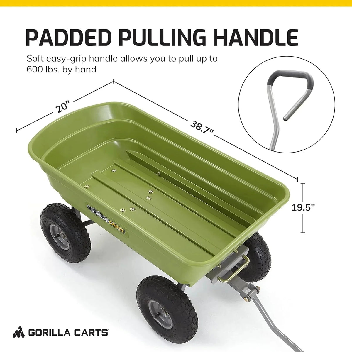 Heavy Duty Poly Utility Dump Wagon Garden Cart w/Pneumatic Tires, 6 Cu Ft - 1200 lb Capacity Outdoor Wheelbarrow for Yard, Landscaping & Gardening, Lawn Tractor or ATV Towable-Gorilla Carts - image 17