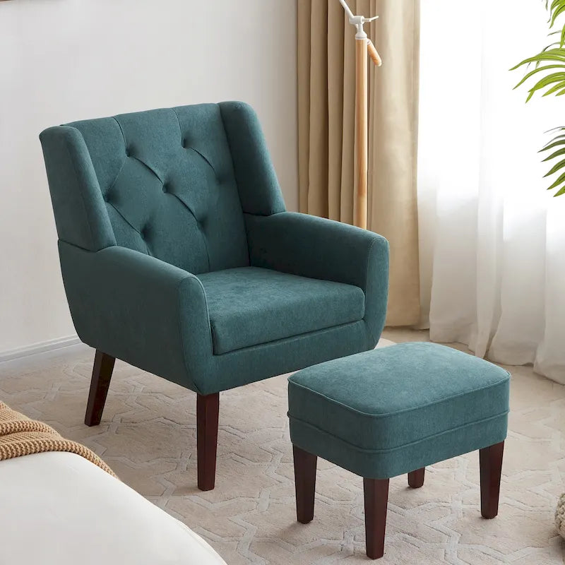 HUIMO Fabric Accent Chair and Ottoman Set - Available in Grey, Beige, Blue, and Dark Teal - image 8