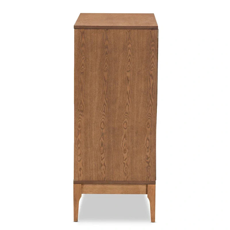 Ramiel Mid-Century Modern 4-Drawer Chest in Ash Walnut with Rattan Accents - image 1