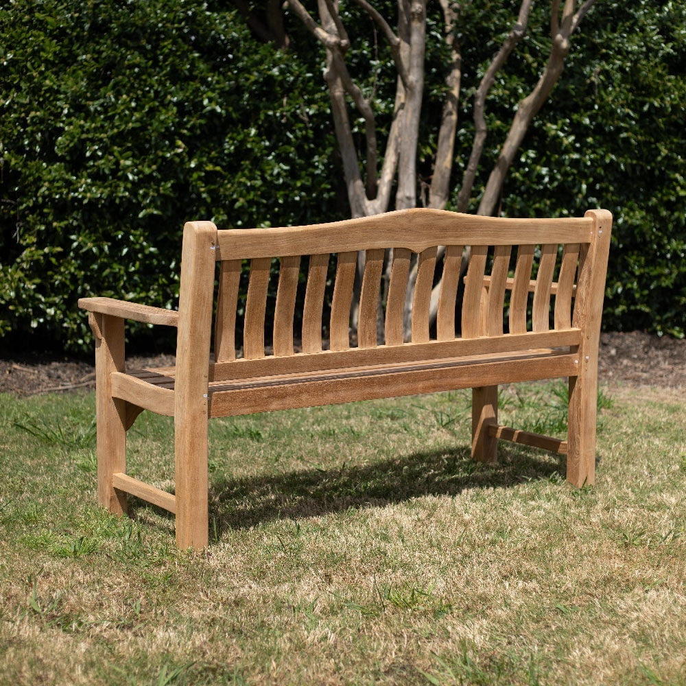 Ash & Ember Hawthorne Grade A Teak 53" Bench, Seats 2 People Comfortably, Weather Resistant Indoor Outdoor Solid Wood Patio Furniture with Tightly Spaced Slats, Bowed Back, Armrests - image 9