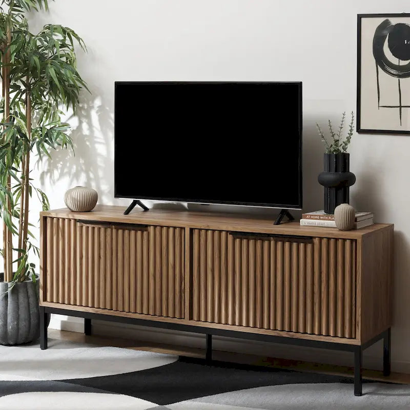 Mid Century TV Stand with Tambour Doors and Storage Drawers - image 7