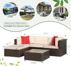Devoko 5 Pieces Patio Furniture Sets All Weather Outdoor Sectional Patio Sofa Manual Weaving Wicker Rattan Patio Seating Sofas with Cushion and Glass Table(Beige) - image 9