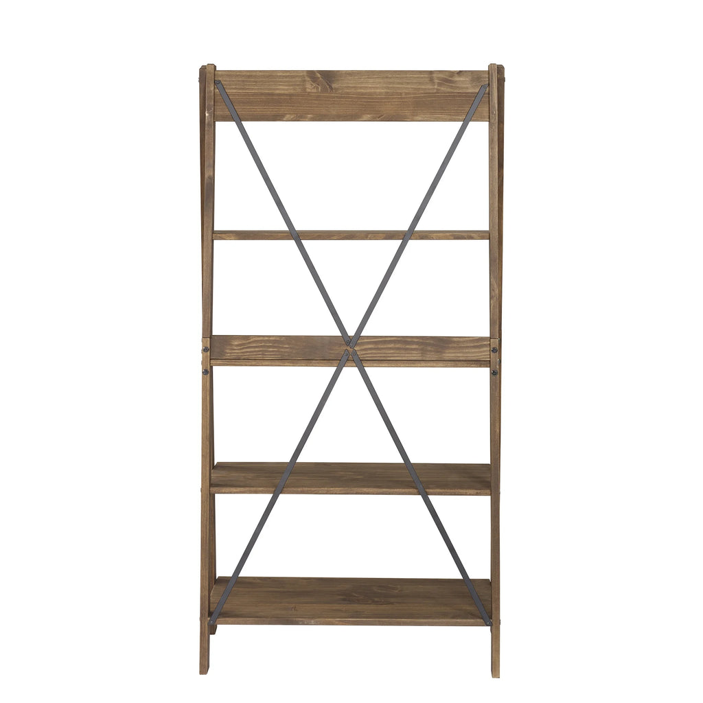 Walker Edison Solid Wood 4-Shelf Ladder Bookshelf, Brown - image 7