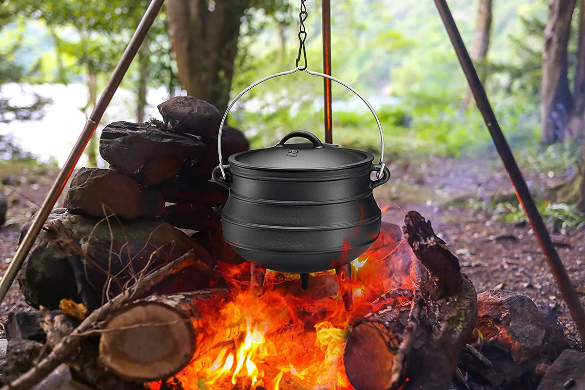 Bruntmor Pre - Seasoned Cast Iron Cauldron - Bruntmor African Potjie Pot with Lid - 3 Legs for Even Heat Distribution - Camping Dutch Oven Cookware for Over - the - Fire Cooking - 10 Quarts, X - Large - image 12