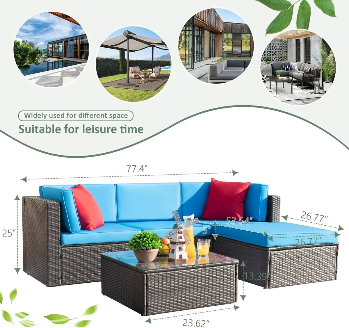 Devoko 5 Pieces Patio Furniture Sets All Weather Outdoor Sectional Patio Sofa Manual Weaving Wicker Rattan Patio Seating Sofas with Cushion and Glass Table(Beige) - image 39