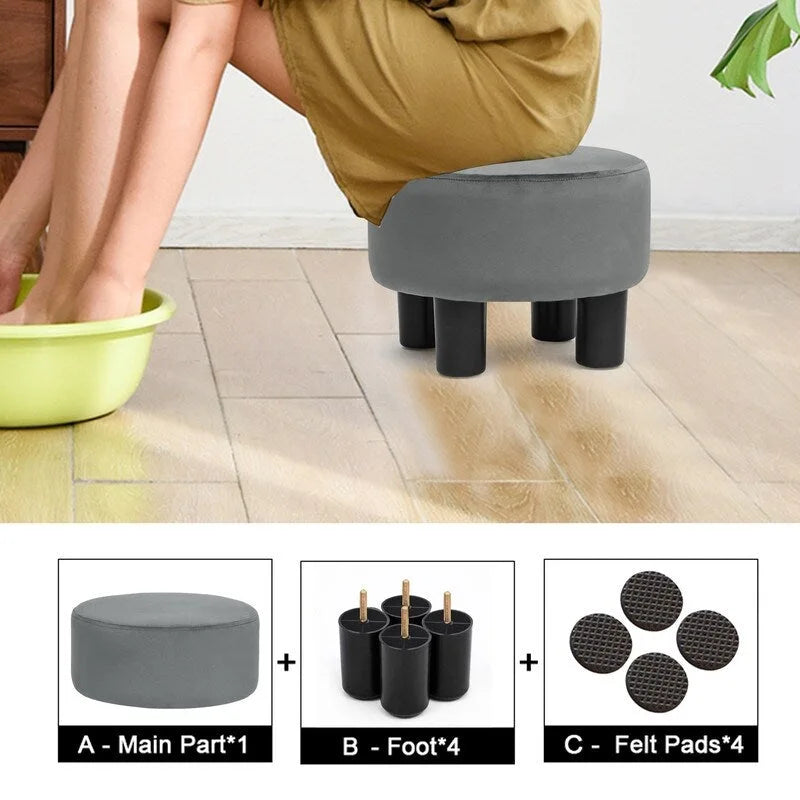 Adeco Modern Velvet Round Ottoman Footrest Stool with Padded Seat - image 9
