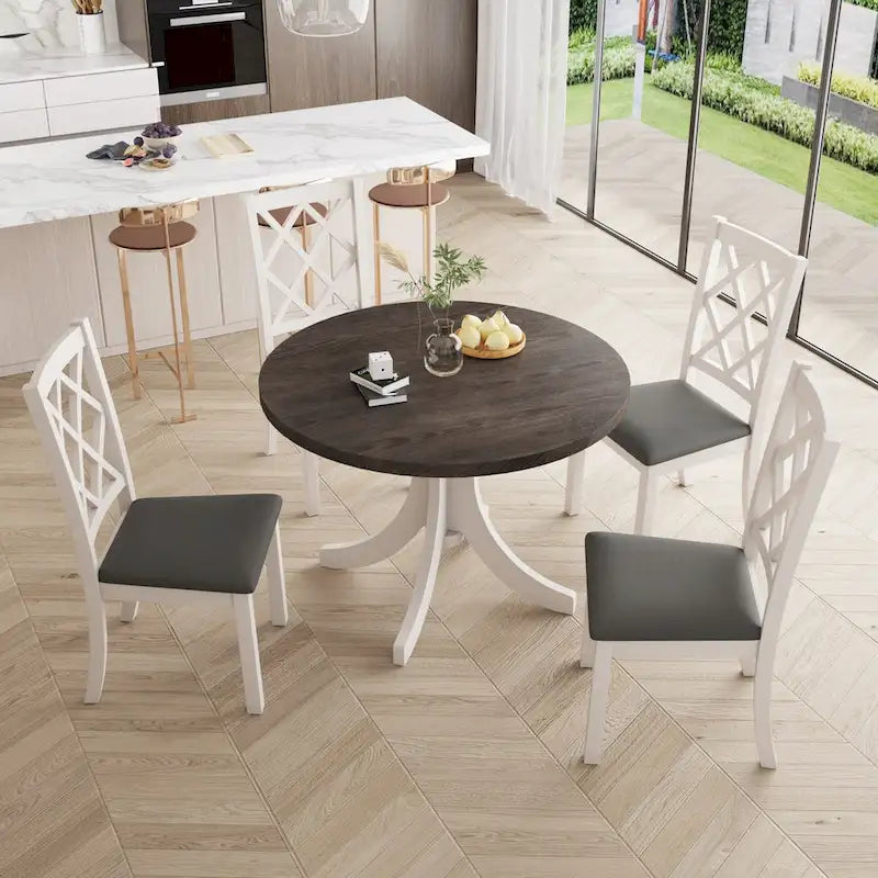 5-Piece Upholstered Chair Round Dining Table Set - image 6