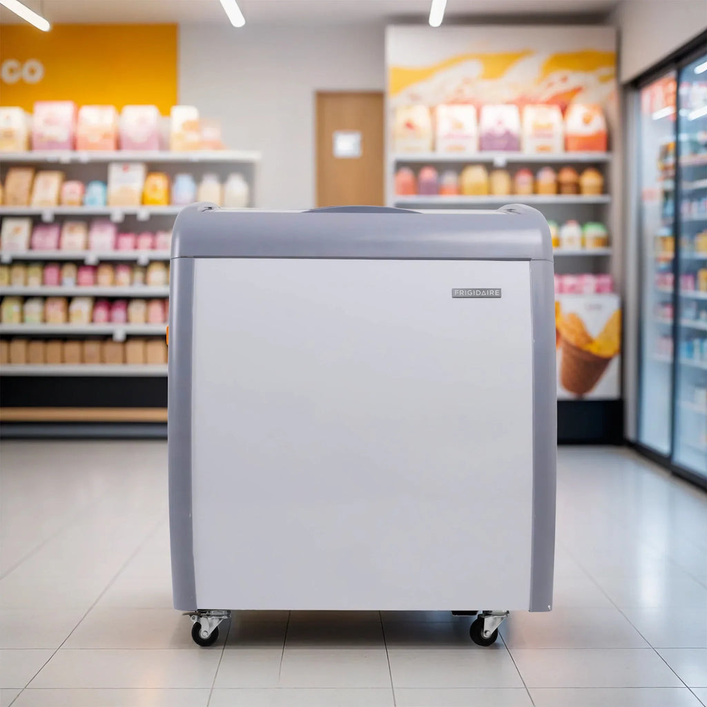 Frigidaire Commercial Chest Freezer for Ice Cream and Frozen Foods, Glass Top Display Storage Case, 4 Cu. Ft. Bin, Rolling Caster Wheels, Adjustable Temperature, Energy Efficient Cooling - image 3
