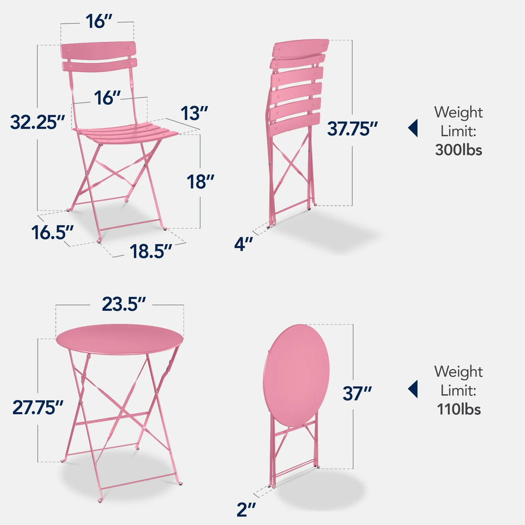 Best Choice Products 3-Piece Small Bistro Set, Folding Patio Furniture Set of 2 Chairs and Table - Black - image 110