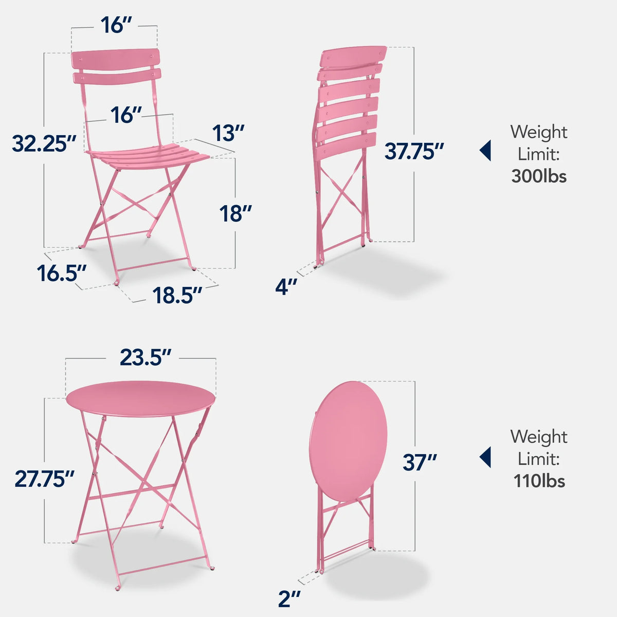 Best Choice Products 3-Piece Small Bistro Set, Folding Patio Furniture Set of 2 Chairs and Table - Black - image 110