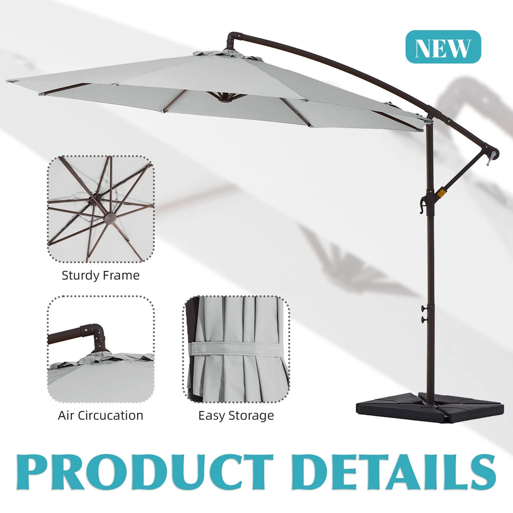 JUSTLET 10ft Heavy Duty Patio Hanging Offset Cantilever Patio Umbrella W/ 4-Piece Base Included Included, Beige - image 57