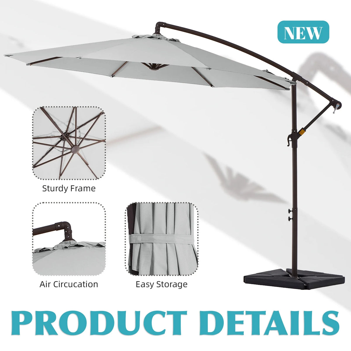 JUSTLET 10ft Heavy Duty Patio Hanging Offset Cantilever Patio Umbrella W/ 4-Piece Base Included Included, Beige - image 57