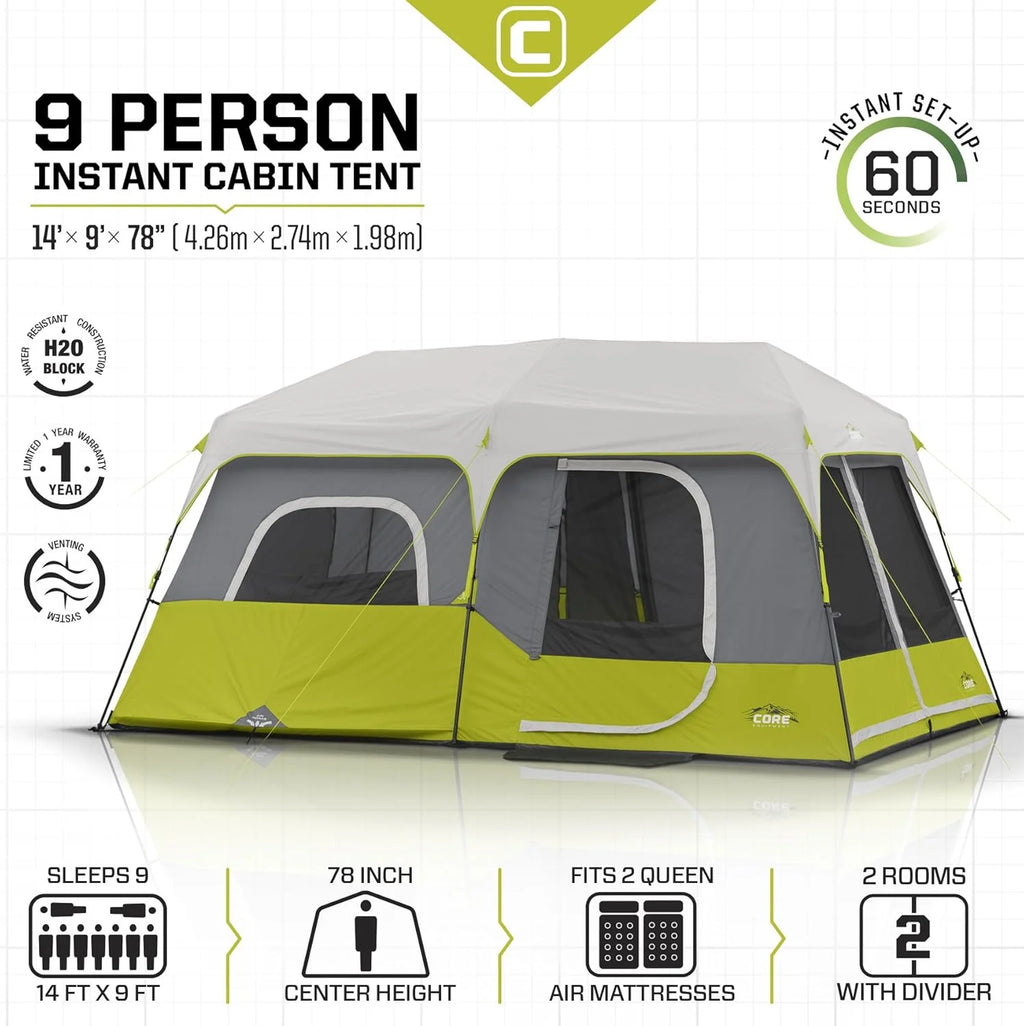 Core 9-Person Instant Cabin Tent, 14'x9', Green - image 4