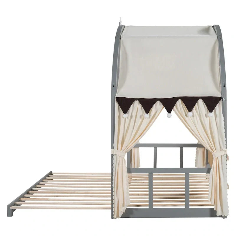 Gray Twin Bed with Arched Canopy and Trundle - image 15