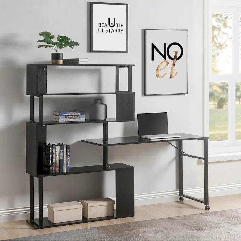 Modern Computer Desk with 5-Tier Shelves – Space-Saving Rotatable Workstation - image 4