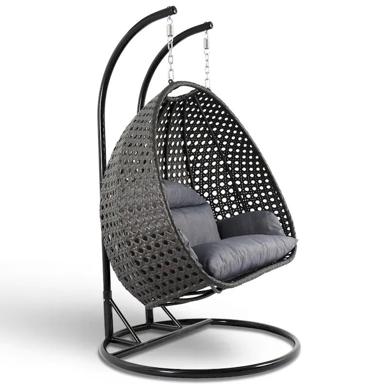 LeisureMod 2 Person Hanging Egg Chair with Stand - Outdoor/Indoor Rattan Wicker Patio Swing Hammock Lounger with Cushions - image 23