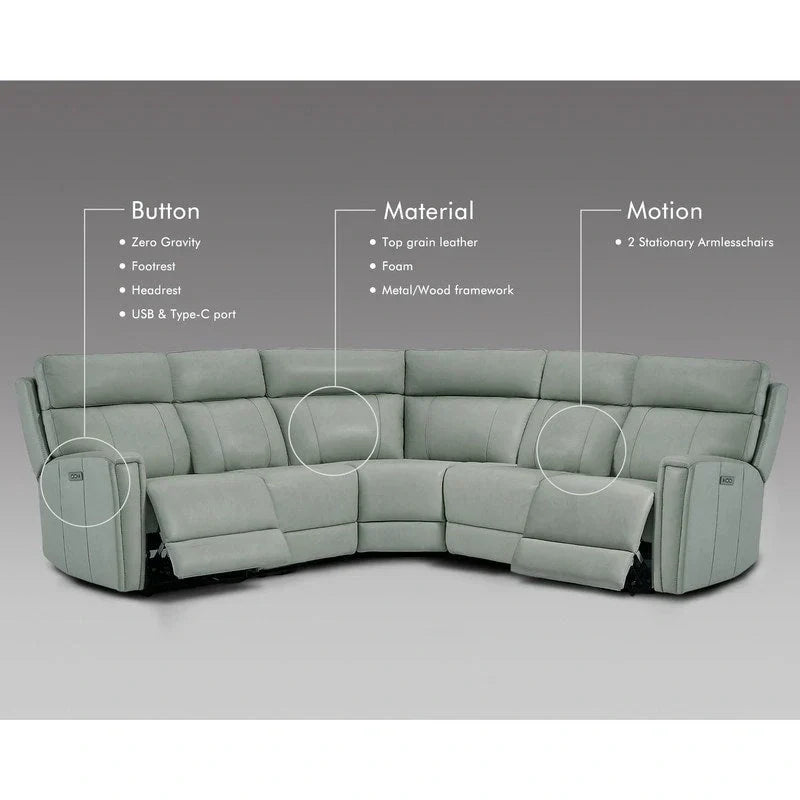 104" 3-Color Genuine Leather Power Reclining Sectional Sofa with Zero Gravity Feature, USB & USB-C Ports, and 2 Stationary Armless Chairs - image 11