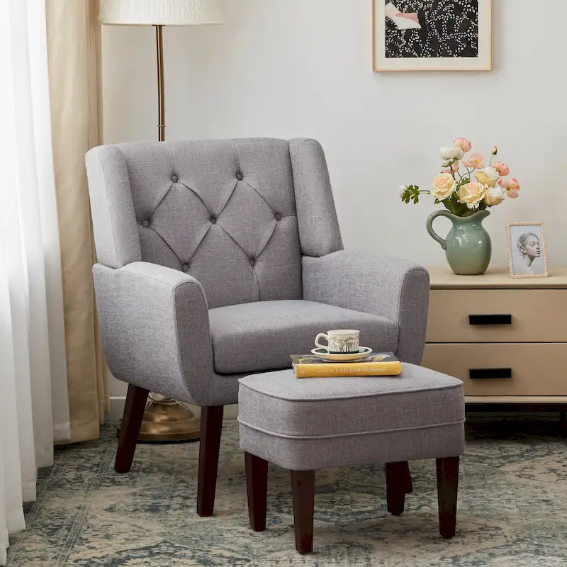 HUIMO Fabric Accent Chair and Ottoman Set - Available in Grey, Beige, Blue, and Dark Teal - image 4