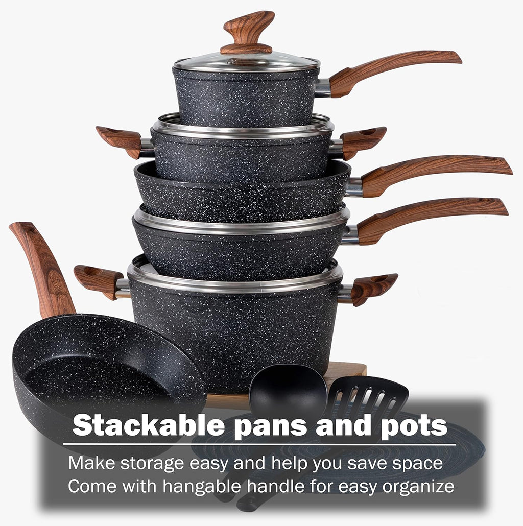Kitchen Academy Induction Cookware Sets - 12 Piece Green Cooking Pan Set, Granite Nonstick Pots and Pans Set - image 8