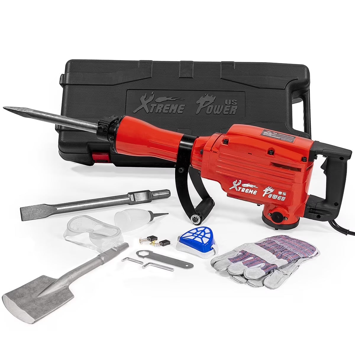 XtremepowerUS Demolition Jack Hammer Heavy Duty, 2200W Electric Jackhammer With Scraping Chisel, 1800BPM Power Drill Concrete Breaker Bar Point & Chisel Bits Chisel Set, Red - image 4