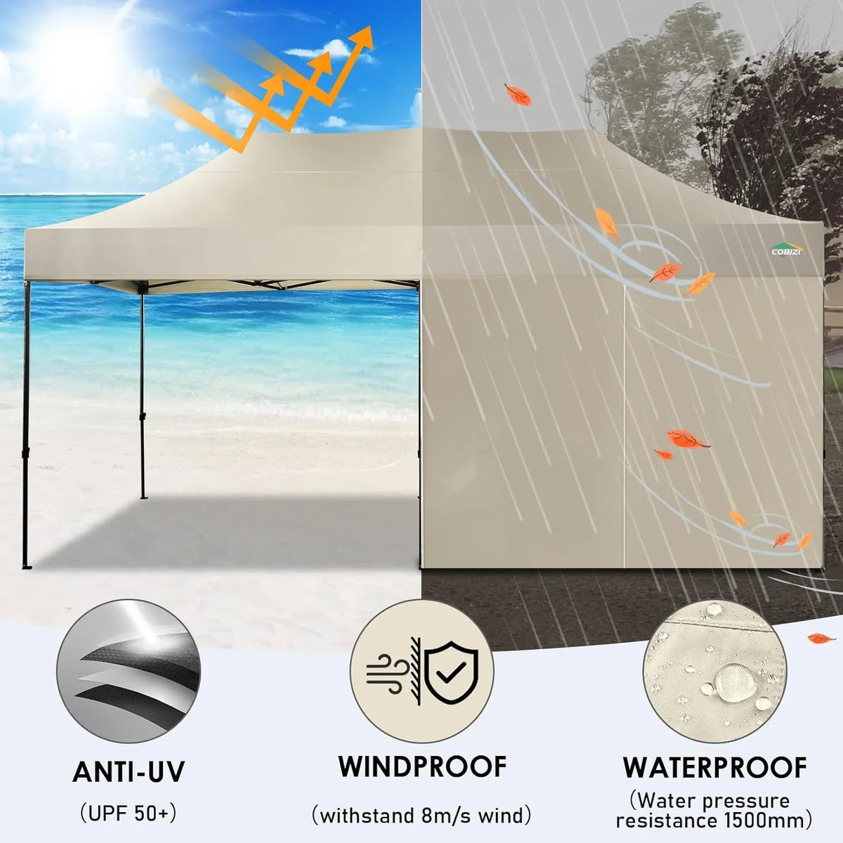 COBIZI 10x20 Heavy Duty Pop up Canopy Tent with 6 sidewalls Easy Up Commercial Outdoor Canopy Wedding Party Tents for Parties All Season Wind & Waterproof Gazebo with Roller Bag,Black(Frame Thickened) - image 228