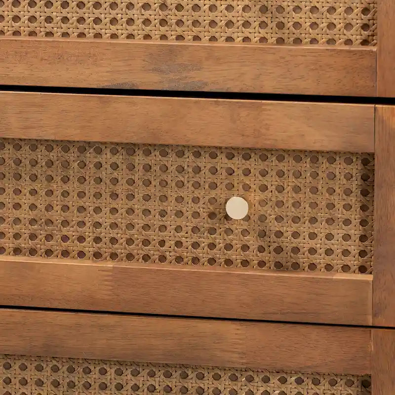 Ramiel Mid-Century Modern 4-Drawer Chest in Ash Walnut with Rattan Accents - image 3