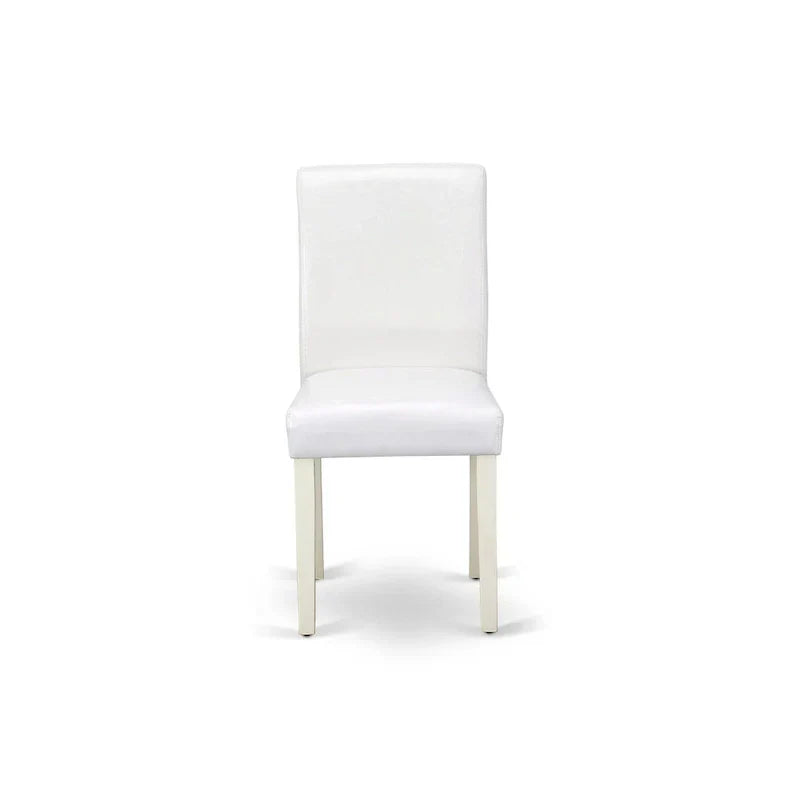East West Furniture Round Dining Table Set - Kitchen Table with White Faux Leather Parson Chairs in Linen White (Various Piece Options) - image 4