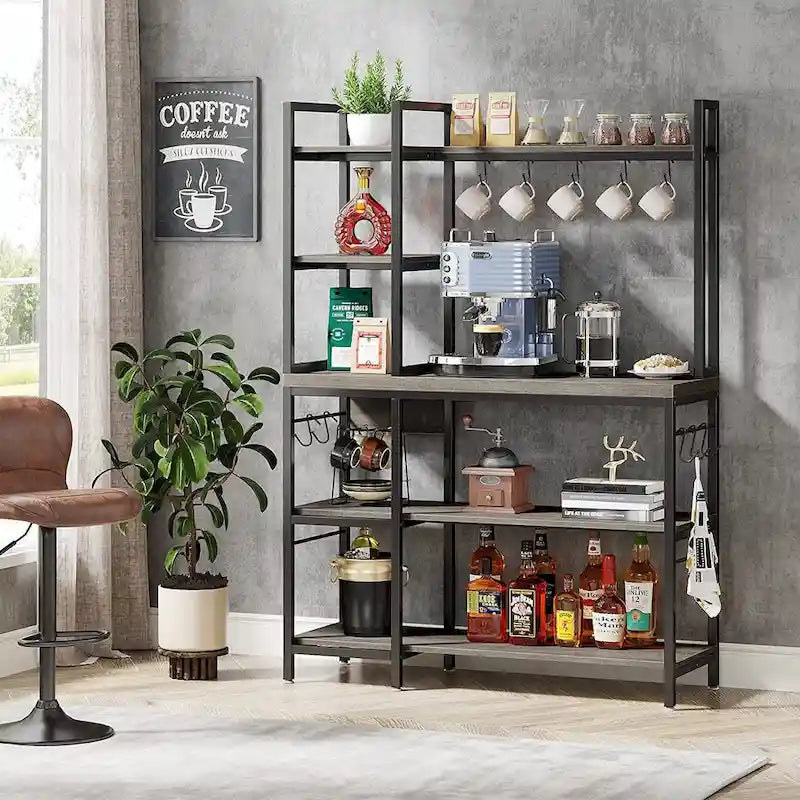43-Inch Kitchen Bakers Rack with Microwave Stand - 5-Tier Utility Storage Shelf and 10 Hooks for Kitchen and Living Room - image 22