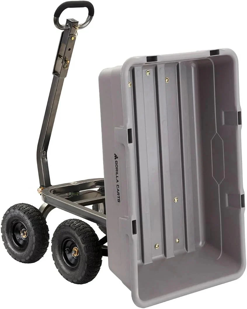 Heavy Duty Poly Utility Dump Wagon Garden Cart w/Pneumatic Tires, 6 Cu Ft - 1200 lb Capacity Outdoor Wheelbarrow for Yard, Landscaping & Gardening, Lawn Tractor or ATV Towable-Gorilla Carts - image 37