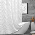 TURKIO White Boho Fabric Shower Curtain 72 x 72 Inches, Modern Shabby Chic Textured Tufted Chevron Striped Minimalist Cloth Bathroom Shower Curtain - image 1
