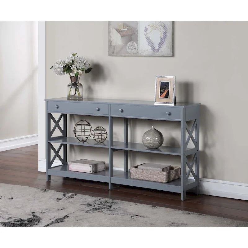 Oxford 60-Inch Console Table with Shelves and 2 Drawers by Convenience Concepts - image 8
