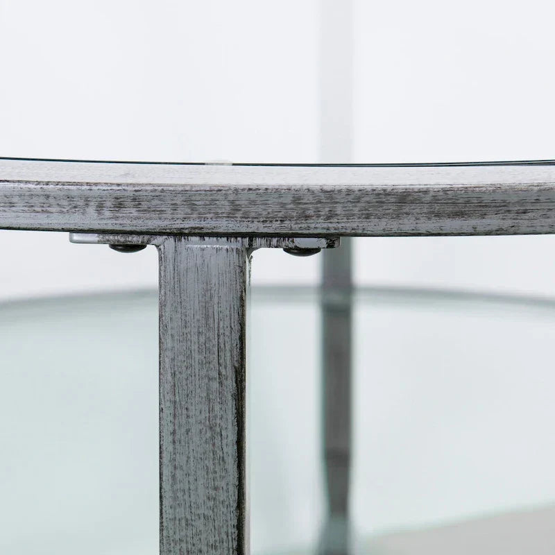 Glenn Distressed Silver Round Coffee Table with Glass Top and Shelf by SEI Furniture - image 5