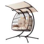 Outdoor Swing Loveseat with Stand, Foldable Hanging Chair, Hammock Cushion, and Awning, Double Egg Chair - Beige - image 11