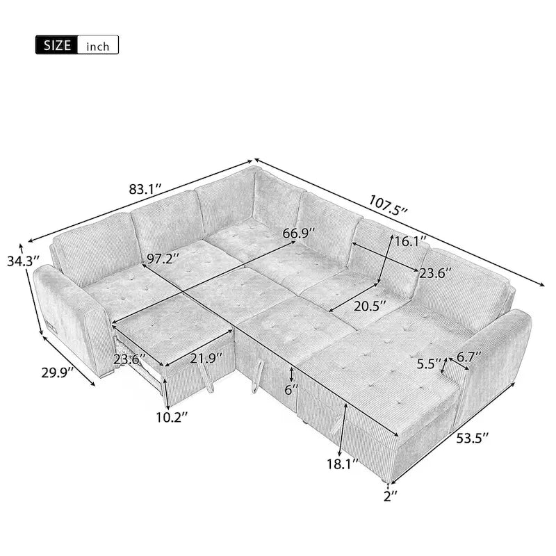 Roomfitters U-Shaped Sectional Sofa with Pull-Out Bed, Storage Chaise Lounge, and Integrated Charging Ports for Living Room - image 5