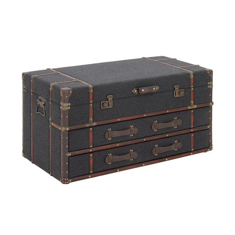 Roche River Decor Faux Leather or Linen Fabric Coffee Table Trunk with 2 Drawers and Buckle Hinged Top - Available in Dark Blue or Brown - image 10