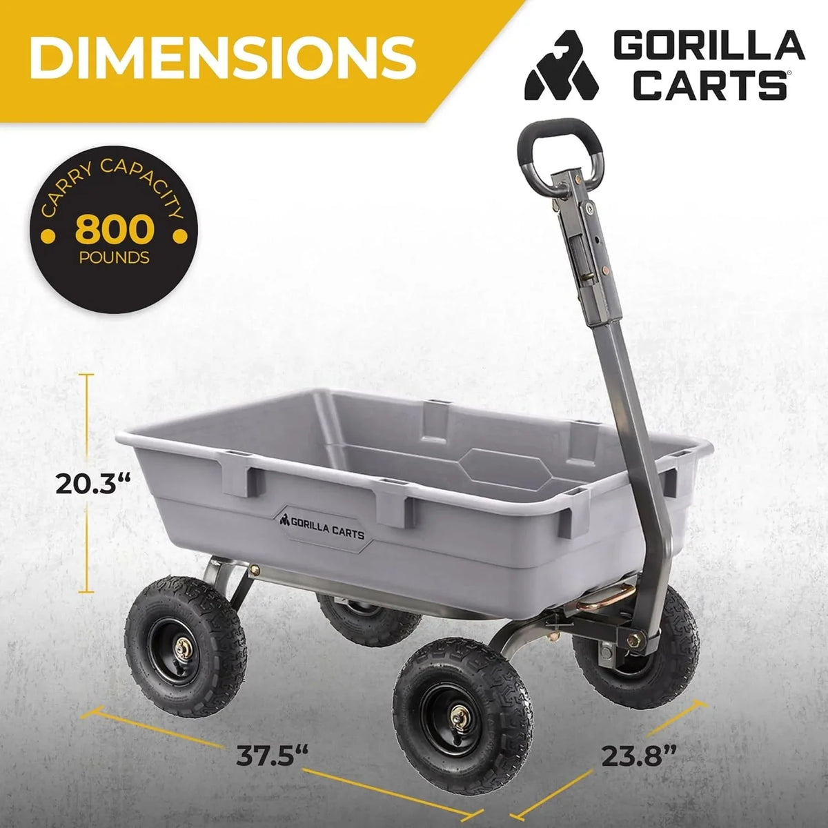 Heavy Duty Poly Utility Dump Wagon Garden Cart w/Pneumatic Tires, 6 Cu Ft - 1200 lb Capacity Outdoor Wheelbarrow for Yard, Landscaping & Gardening, Lawn Tractor or ATV Towable-Gorilla Carts - image 34