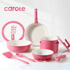 Carote 18 Pcs Ceramic Nonstick Cookware Set, Pots and Pans Set with Detachable Handles, Oven/Dishwasher Safe, Stackable Kitchen Cooking Set, White - image 14