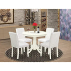 East West Furniture Round Dining Table Set - Kitchen Table with White Faux Leather Parson Chairs in Linen White (Various Piece Options) - image 10