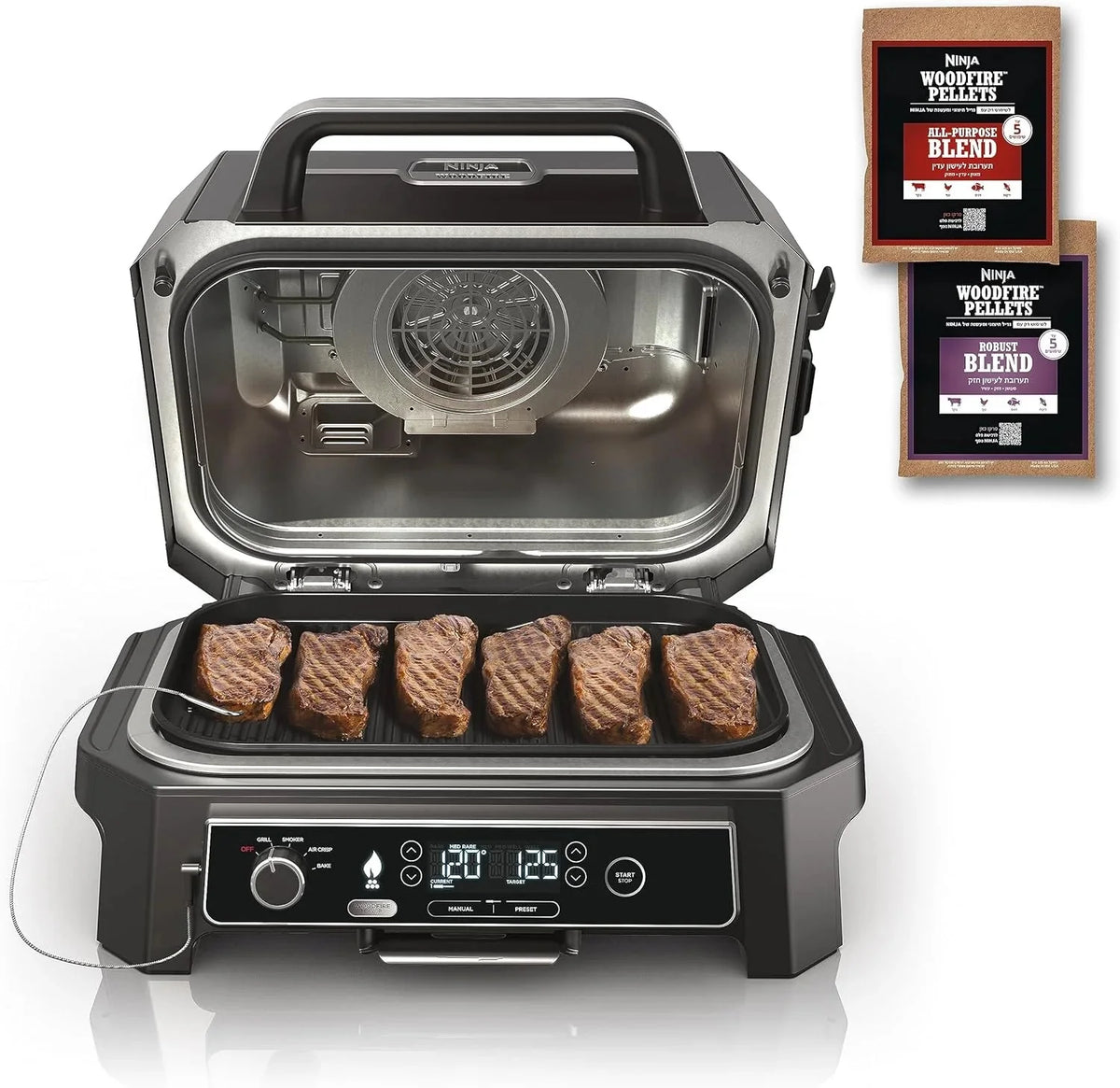 7-in-1 Grill & Smoker with Thermometer, Air Fryer, BBQ, Bake, Roast, Broil - Portable Electric Outdoor Grill, Grey - image 2