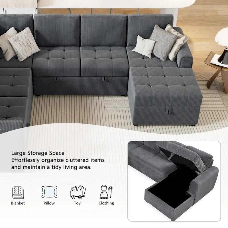 Roomfitters U-Shaped Sectional Sofa with Pull-Out Bed, Storage Chaise Lounge, and Integrated Charging Ports for Living Room - image 8