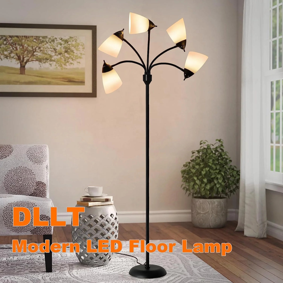DINGLILIGHTING Floor Lamp Tall for Room: Flexible Gooseneck Floor Lamps Standing for Bedroom Home Office - Modern Floor Lights 5 - Light - image 6