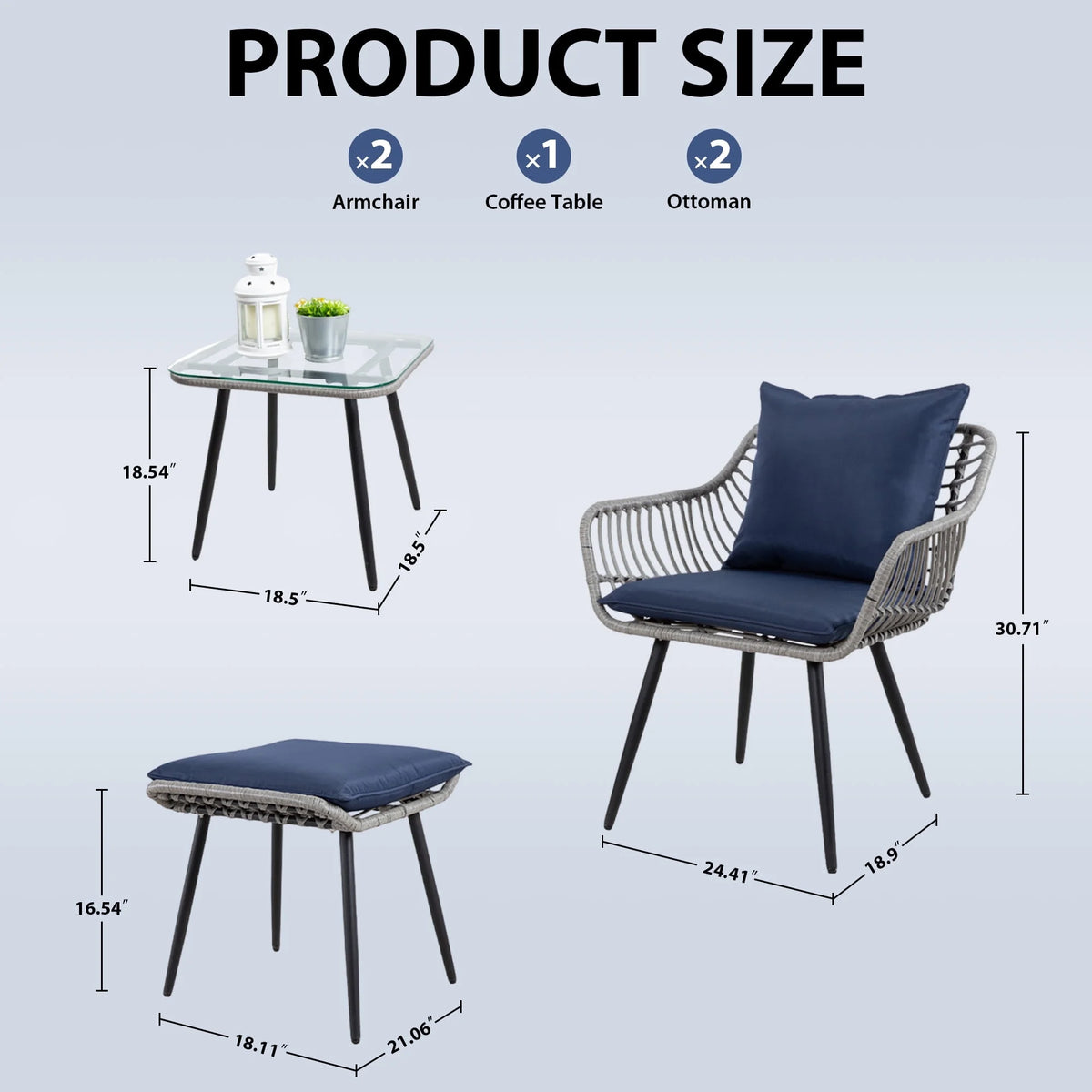 Ainfox 7 Pcs Outdoor Patio Furniture Sofa Set on Sale, Grey Rattan Grey Cushion - image 44