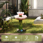 Luxenhome Solar Powered Pink Flower 2 - Tier Resin Birdbath Fountain with Lights - image 5