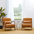 Glitzhome Set of 2 Mid-Century Modern PU Leather Accent Chairs - 30.75H with Cushions (25.75W x 33.75D) - image 2