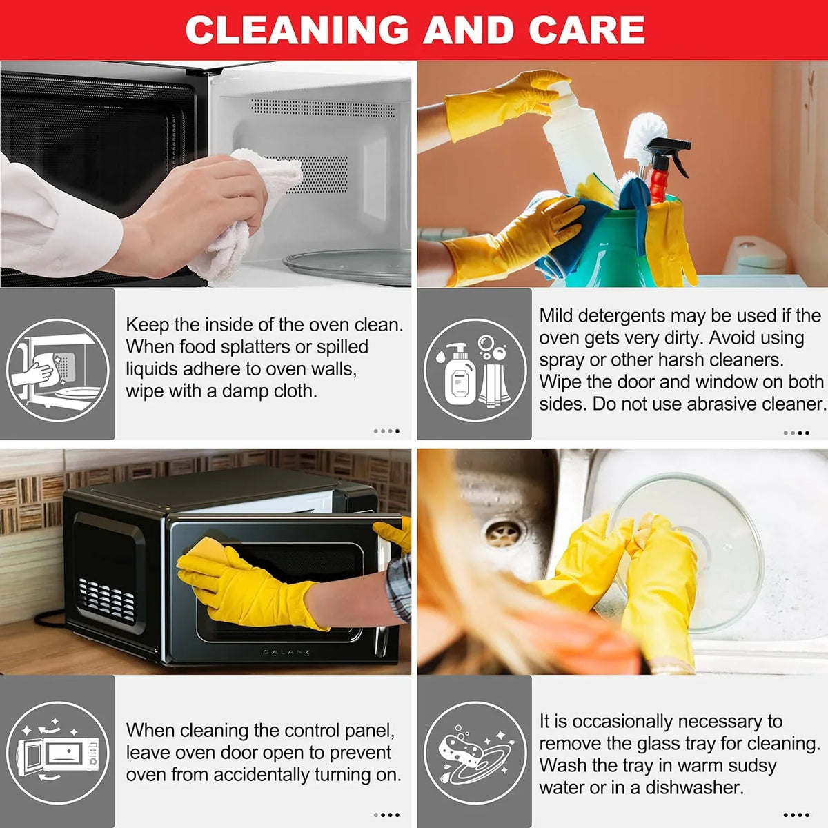 Galanz Retro Countertop Microwave Oven with Auto Cook & Reheat, Defrost, Quick Start Functions, Easy Clean with Glass Turntable, Pull Handle, .9 cu ft, Black - image 4